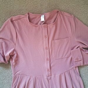 LARGE.  HALARA WAFFLE BUTTON ROUND NECK JUMPSUIT